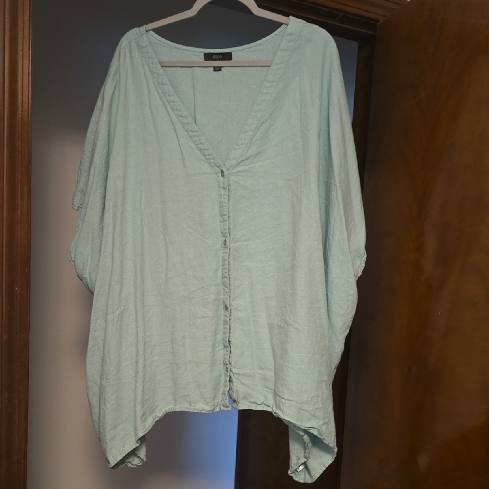 Womens Plus Sz Ellos Light Green Button-Front Blouse